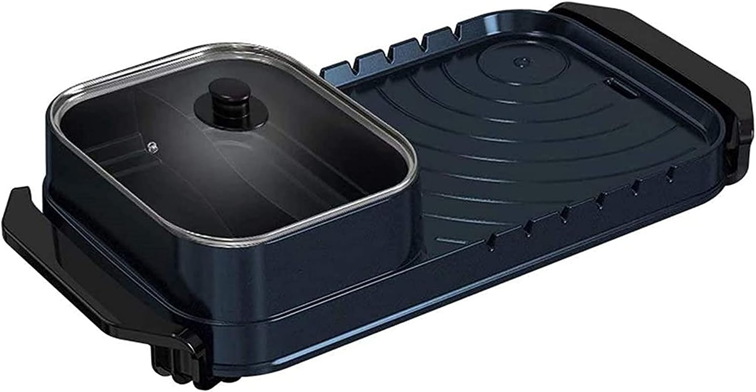 Indoor Korean Barbecue Grill Hot Pot Double Pot Electric Grill Table Grill with Lid Barbecue Hot Pot - 2200W 2 Grid 2 Flavor Non-Stick Pan Large Capacity Barbecue Indoor,Green 2,50 * 30 * 11Cm,P