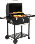 Movable Charcoal BBQ Grill with Foldable Side Tables, Black