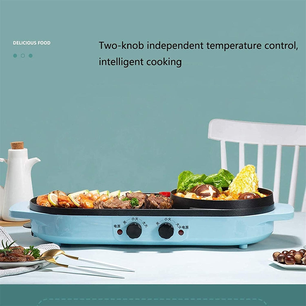 Indoor Korean Barbecue Grill Indoor Korean Bbq Grill, Portable Electric Grill, Electric Barbecue Pot, Teppanyaki Grills, for Household Dinner And Entertainment Party,Portable Nonstick Griddle