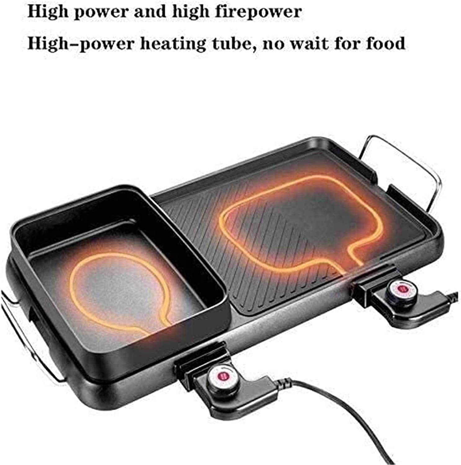 Korean BBQ Grill Portable Electric Grill, Indoor electric bbq grill Electric Grill Indoor Hot Pot 5 Speed Fire Adjustment,Separate Dual Temperature Contral,Korean BBQ Grill Non-Stick Electric Barbecue