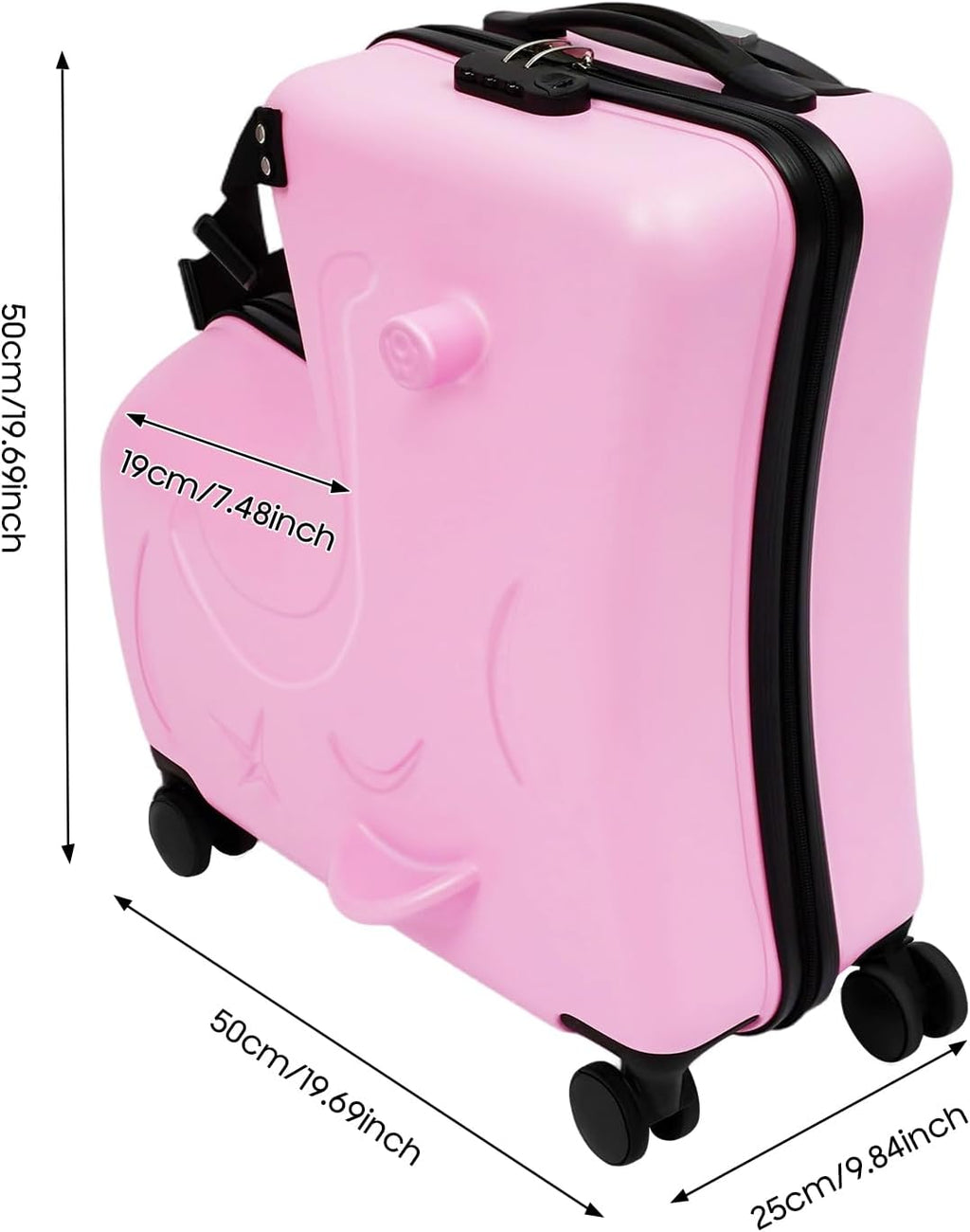 20Inch Kid Ride Suitcase, Portable Kids Travel Suitcase with Lock & Safety Belt, Floor Standing Children's Travel Trolley Case, Ride On Suitcase for Kids Aged 3-6 Years Old