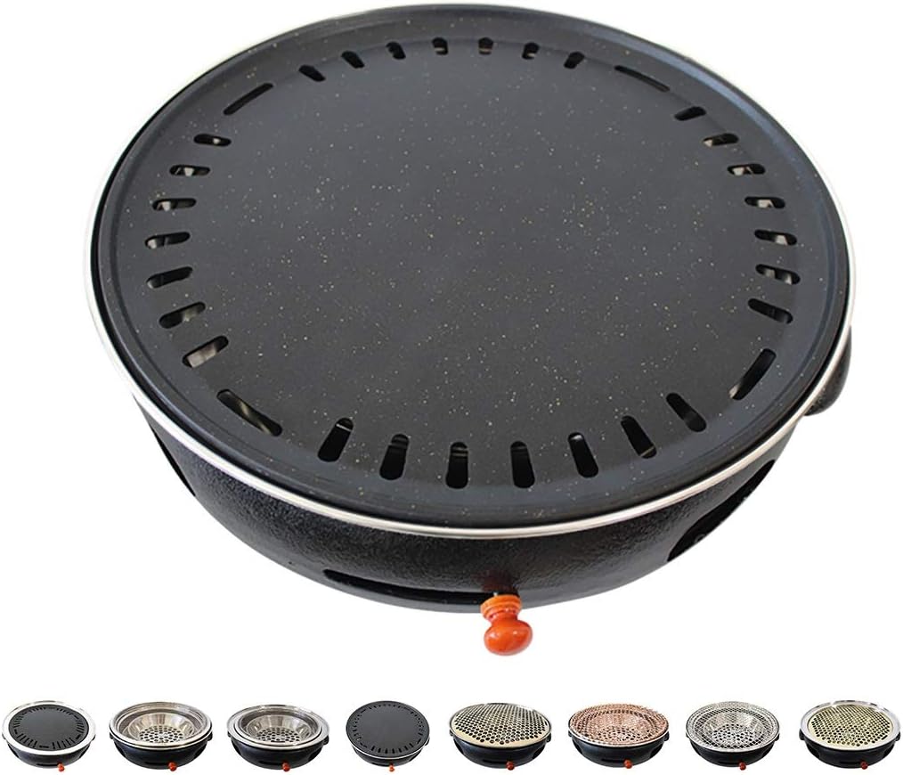 BBQ Barbeque Barbecue Grill,BBQ,Round Flat Mesh,Korean Smoke-Free Household Charcoal Grill,Indoor and Outdoor Barbecue Grill,34.5cm (Color : A)