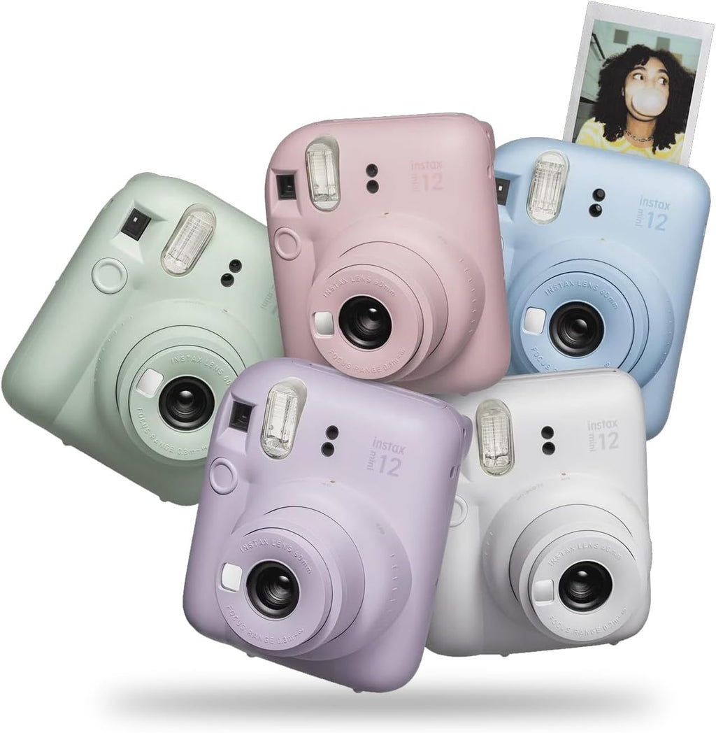 Fujifilm Instax Mini 12 Instant Camera + MiniMate Accessory Bundle & Compatible Custom Case + Fuji Instax Film Value Pack (50 Sheets) Flamingo Designer Photo Album (Blossom Pink)