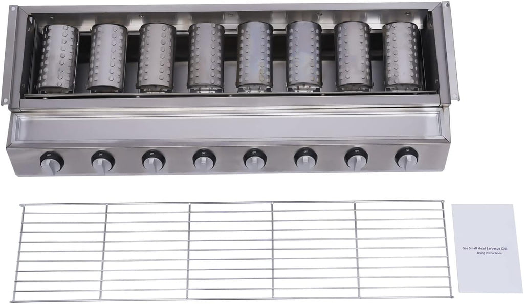 8-Burner Gas Grill, Commercial Tabletop LPG Gas BBQ Grill 8 Independent Switches Gas Grill - Adjust the Height of the Grill for Outdoor BBQ Party or Backyard Cooking, Black