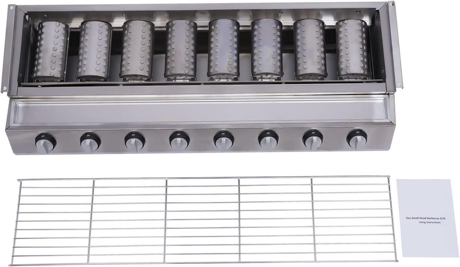 8-Burner Gas Grill, Commercial Tabletop LPG Gas BBQ Grill 8 Independent Switches Gas Grill - Adjust the Height of the Grill for Outdoor BBQ Party or Backyard Cooking, Black