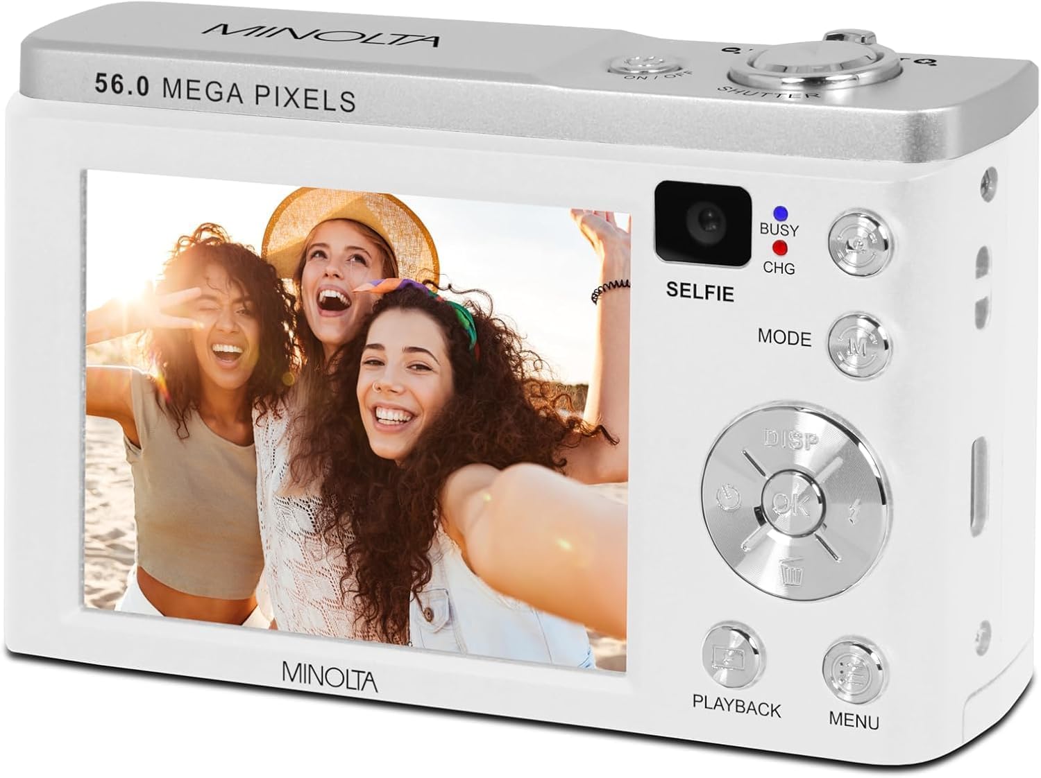 Minolta MNB5Z 56MP Dual Lens Point & Shoot Digital Camera with 5X Optical Zoom & 5K Ultra HD Video Bundle with 64GB Memory Card + Vlogger Tripod + Bag + Cleaning Kit + More Accessories (White)