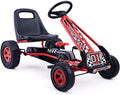 HONEY JOY Go Kart for Kids, 4 Wheel Quad Off-Road Pedal On Foot Go Cart w/Steering Wheels & Adjustable Seat, 2 Safety Brakes, EVA Tires, Clutch, Outdoor Racer Ride On Pedal Car (Red)