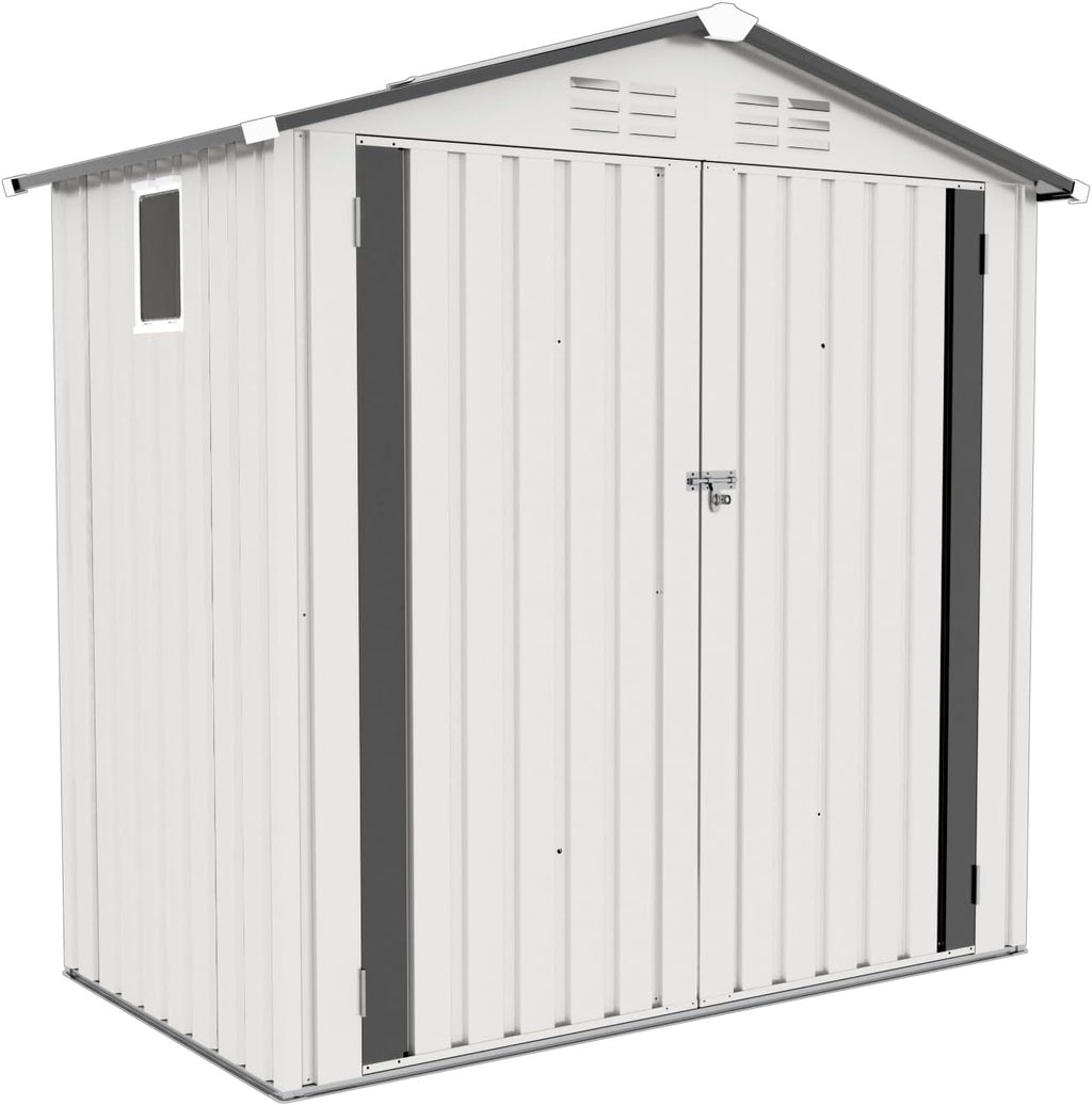 YOPTO Sheds & Outdoor Storage 6X4 FT,Metal Waterproof Tool Sheds with Side Window and Lockable Door,Backyard Buildings House W/Pitched Roof & Vents,for Garden,Lawn,Garbage Enclosure,White+Gray
