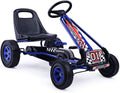 HONEY JOY Go Kart for Kids, 4 Wheel Quad Off-Road Pedal On Foot Go Cart w/Steering Wheels & Adjustable Seat, 2 Safety Brakes, EVA Tires, Clutch, Outdoor Racer Ride On Pedal Car (Blue)