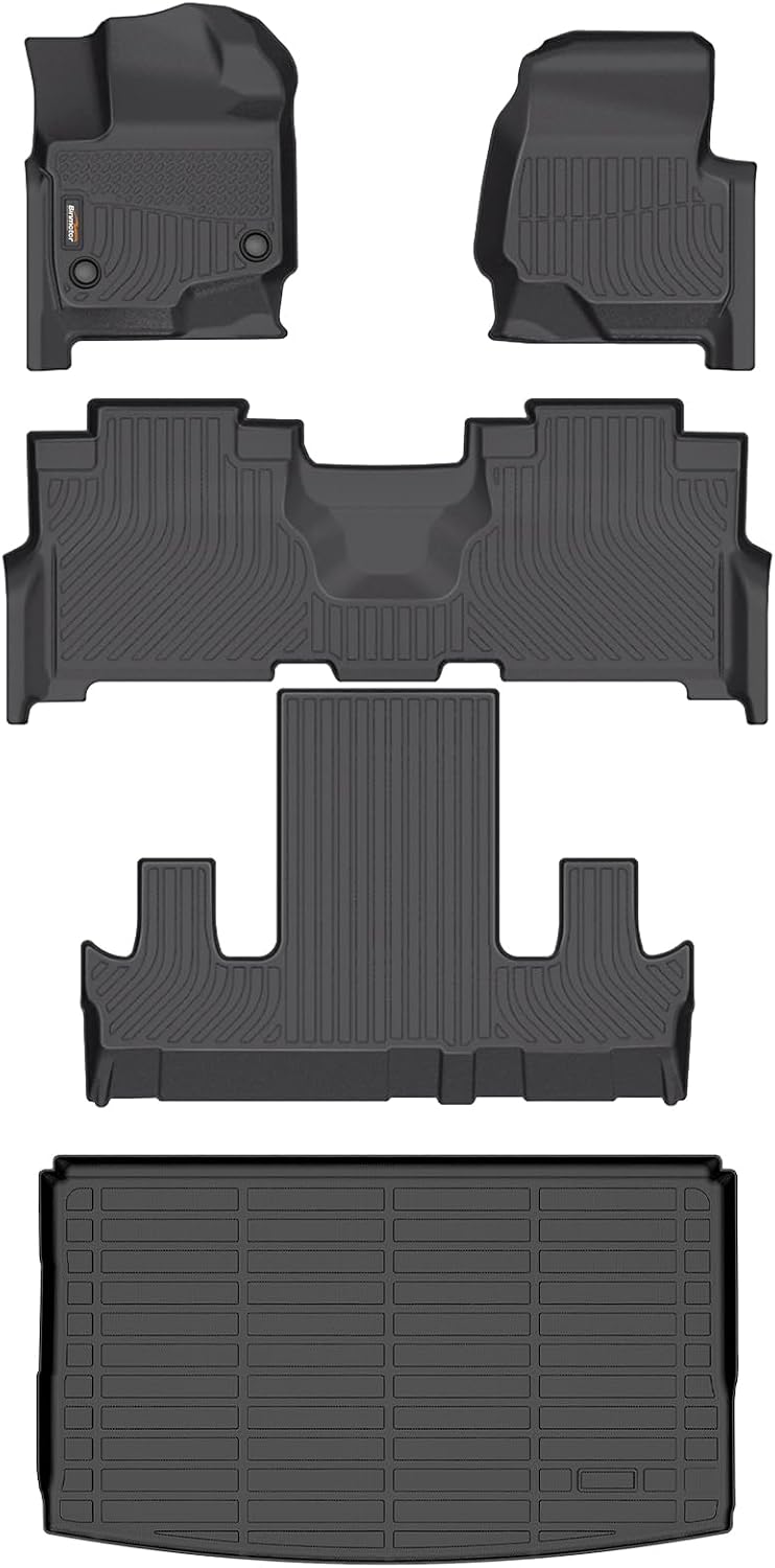 Binmotor-Floor Mats & Cargo Liner for for 2021-2024 Ford Expedition Max XL丨XLT丨Limited丨King Ranch丨Platinum (Only for 7 Seats with 2nd Row Bucket Seat), Expedition Max All Weather Car Mats Accessories