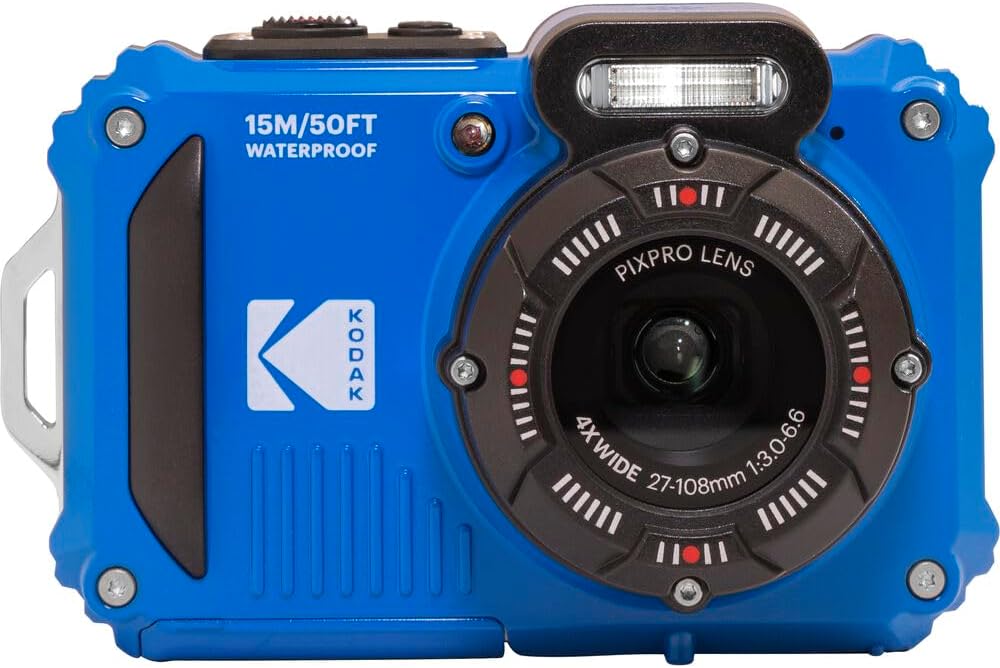 Kodak PIXPRO WPZ2 Waterproof Digital Camera Bundle, Includes: SanDisk 64GB MicroSD Memory Card, Spare Battery and More (6 Items) (Blue)