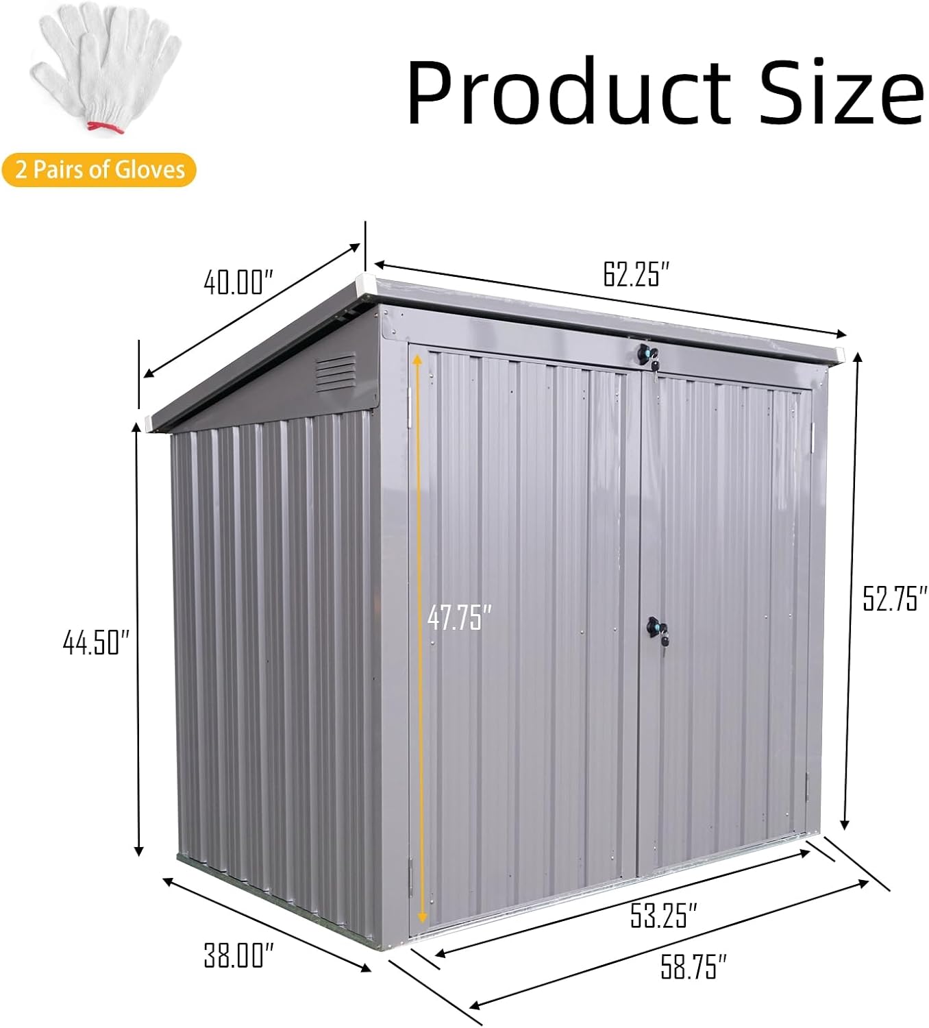 76 Cu.Ft Outdoor Trash Can Storage Shed, Metal Trash Can Storage Bin with Spring Chain Lid for Garbage Storage, Waterproof Storage Shed Stores for 2 Trash Cans, Garden Tools, Gray