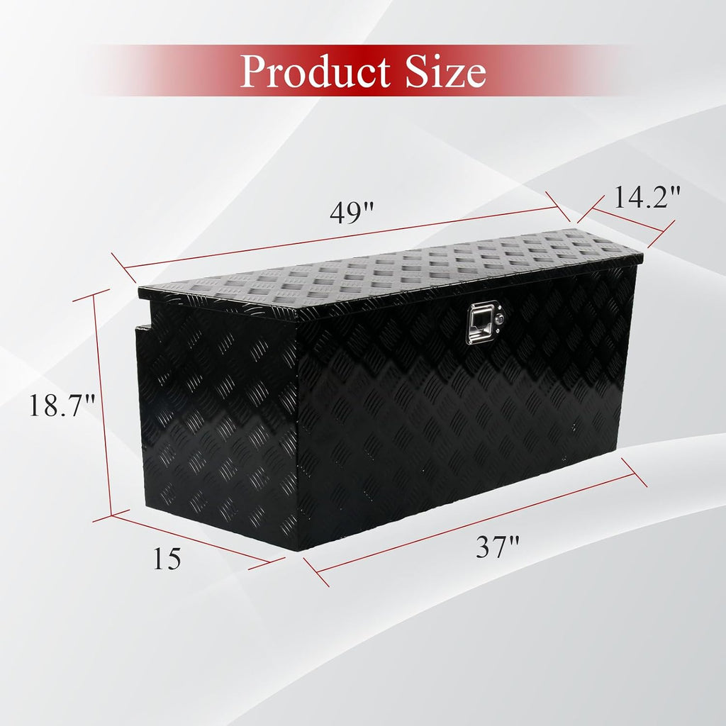 49''Inch Aluminum Trailer Tongue Tool Box Truck Bed Toolbox Truck Trailer Chest Box Underbody Storage Organizer Waterproof Square Storage Organizer w/Lock & Keys Black(‎49' Lx15 Wx18.5 H)