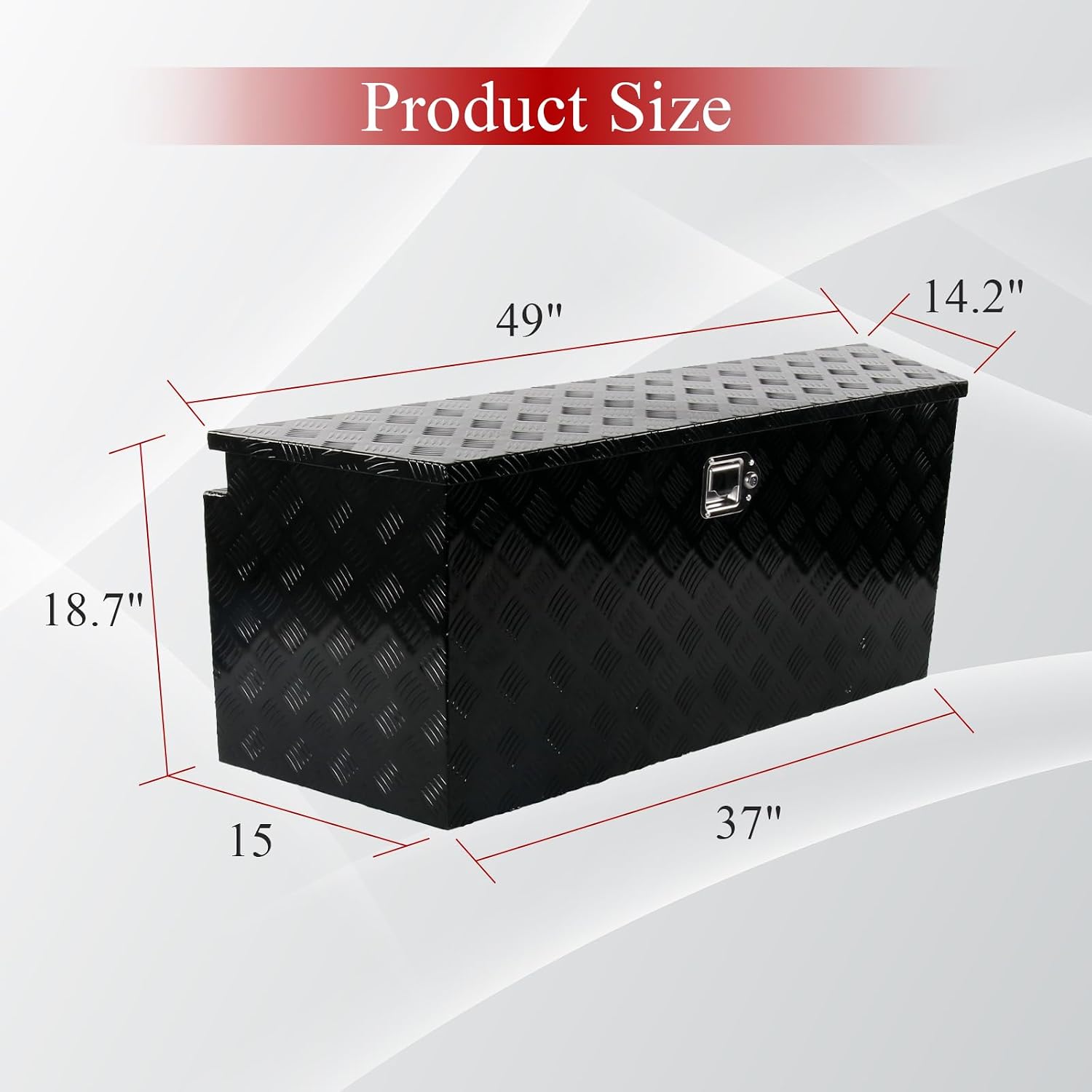 49''Inch Aluminum Trailer Tongue Tool Box Truck Bed Toolbox Truck Trailer Chest Box Underbody Storage Organizer Waterproof Square Storage Organizer w/Lock & Keys Black(‎49' Lx15 Wx18.5 H)