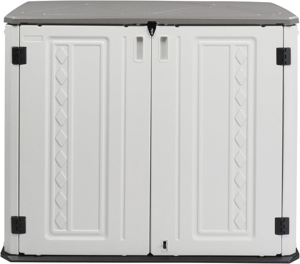 VINGLI Outdoor Horizontal Storage Shed Waterproof with 34 Cubic Feet Storage Space, 50' x 29' x 41' Patio Storage Cabinets for Garbage Cans, Bike, Tools， Deck Box for Yard, Porch, Garden, White