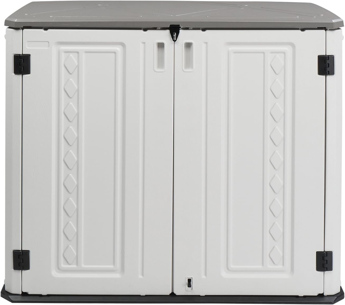 VINGLI Outdoor Horizontal Storage Shed Waterproof with 34 Cubic Feet Storage Space, 50' x 29' x 41' Patio Storage Cabinets for Garbage Cans, Bike, Tools， Deck Box for Yard, Porch, Garden, White
