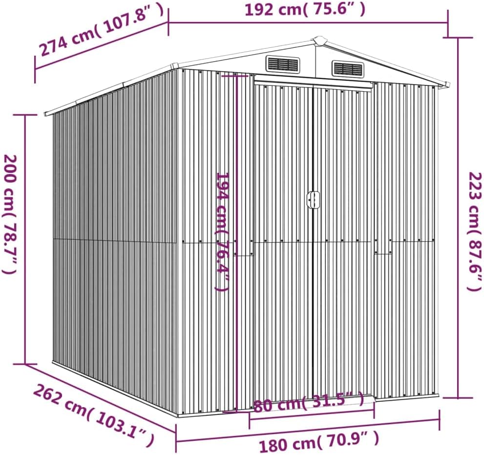 vidaXL Outdoor Storage Shed - Light Brown, Galvanized Steel, Double Sliding Doors, Ventilated, Spacious, with an Assembly Manual