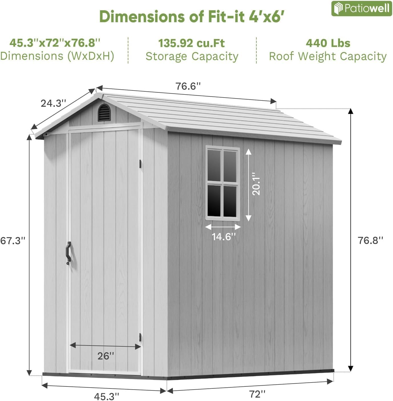 Patiowell 4 x 6 FT Resin Storage Shed with Floor, Outdoor Plastic Garden Shed with Lockable Door & Window, Easy Assembly Tool Shed for Backyard, Light Gray
