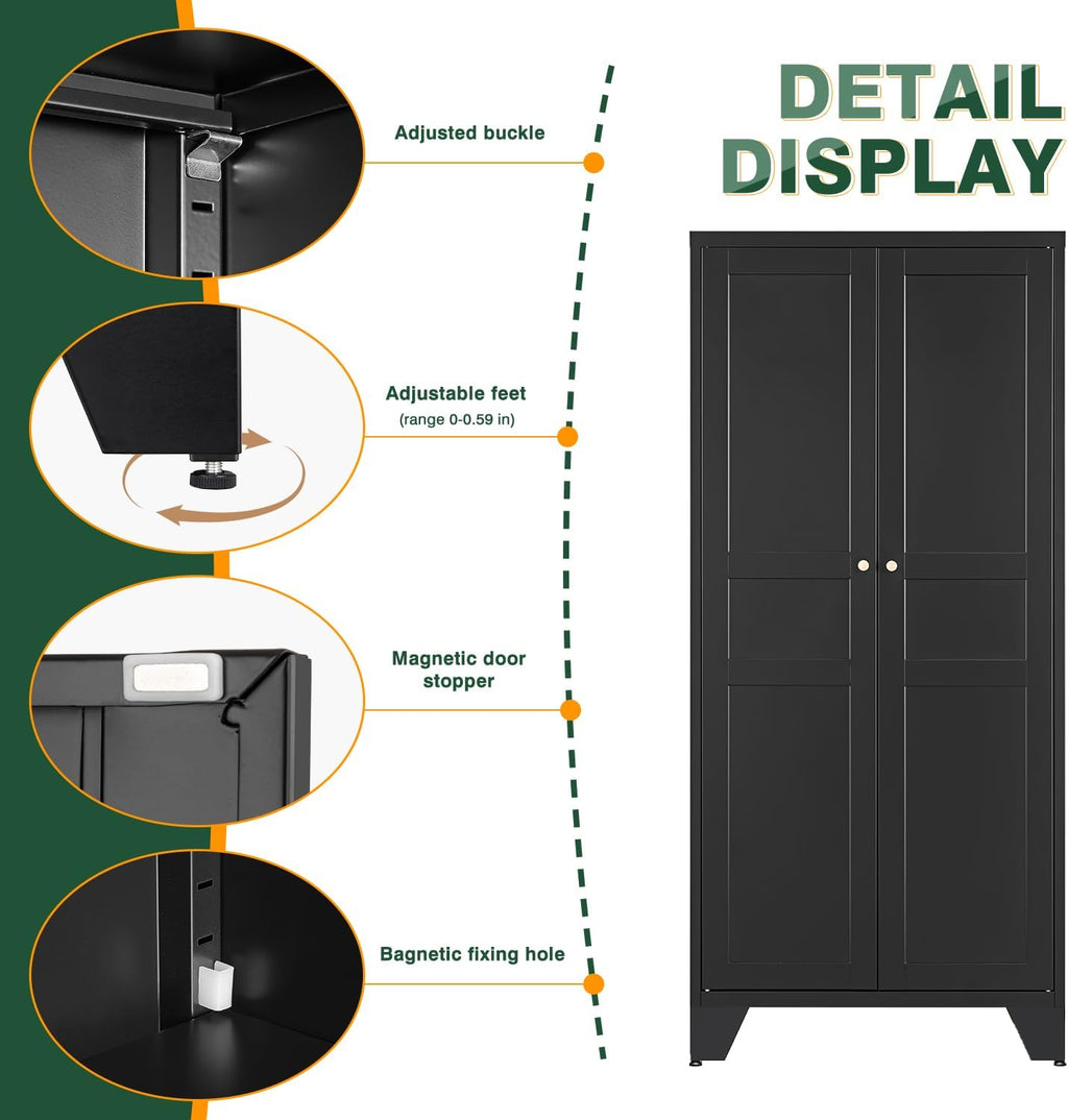 Letaya Black Storage Cabinet with Feets-Metal Home Kitchen Pantry Cabinets with Doors and Adjustable Shelves,Organization Locker for Cupboard/Bedroom/Dining/Living/Bathroom/Office/Garage Room (Black)