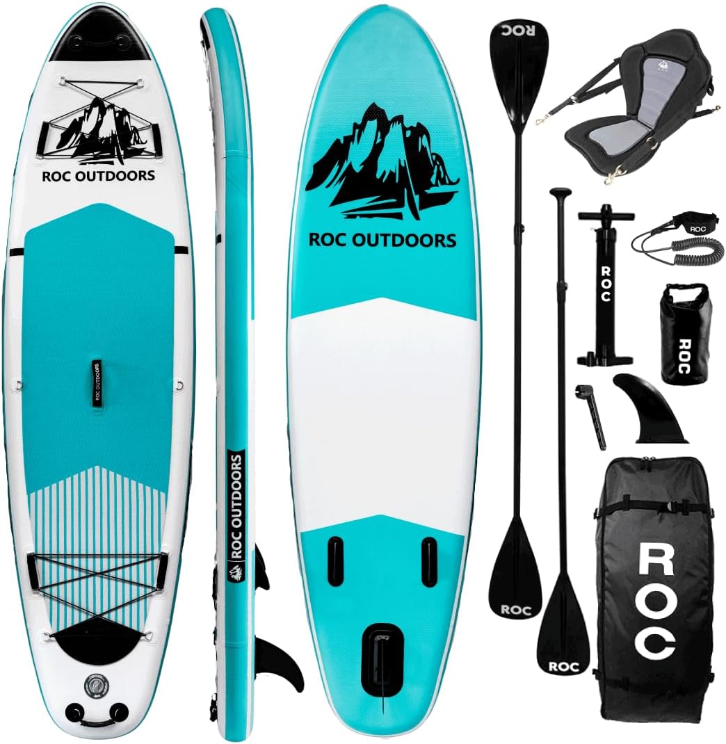 Roc Inflatable Stand Up Paddle Board with Premium SUP Paddle Board Accessories, Wide Stable Design, Non-Slip Comfort Deck for Youth & Adults