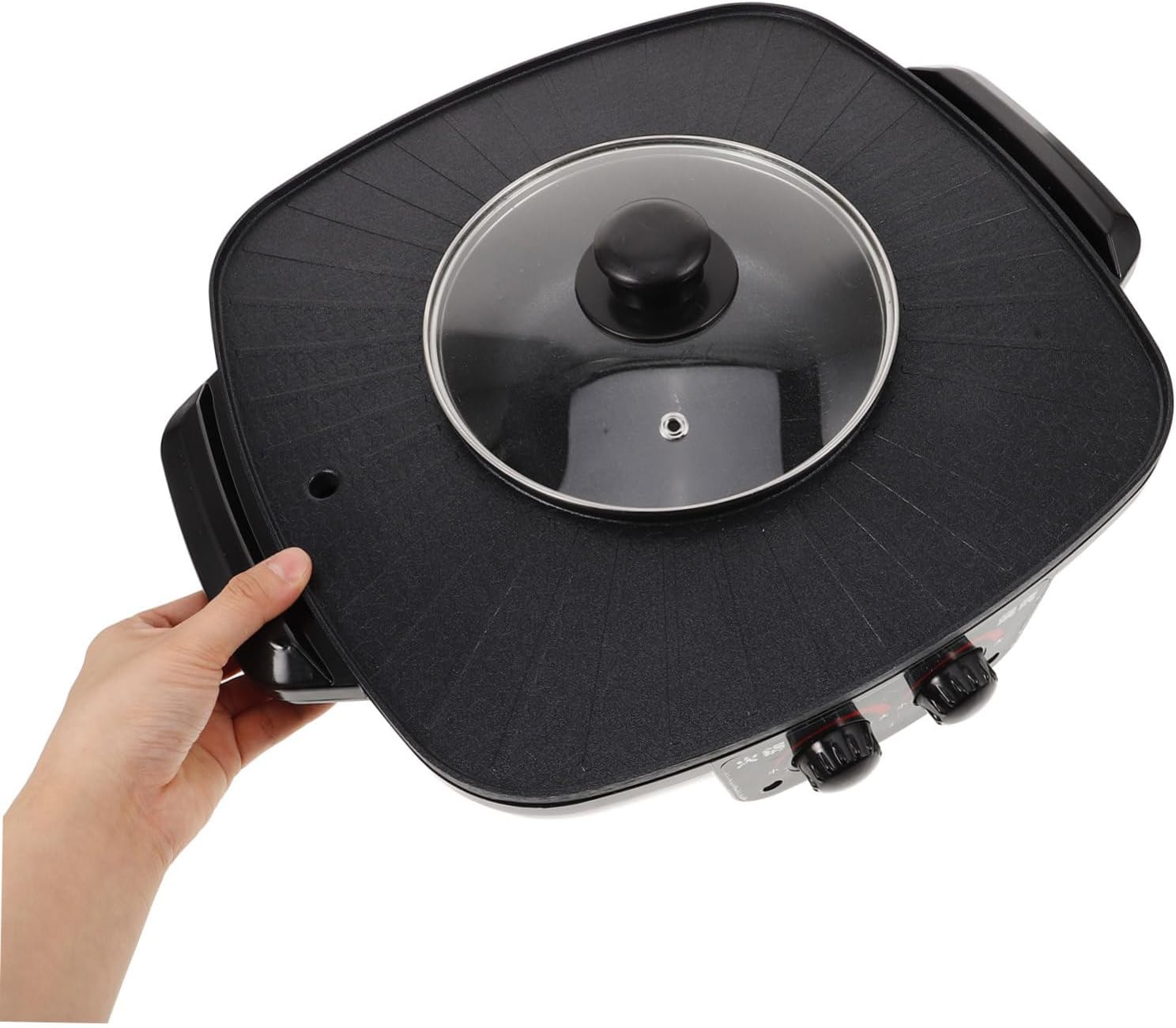 PRETYZOOM Electric Grill Cooker Hot Pot Divider Bbq Machine Smokeless Hot Pot Indoor Electric Grill Non-stick Coating Sturdy Lid