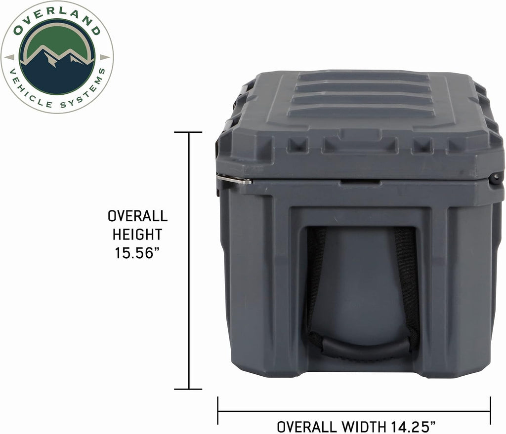 Overland Vehicle Systems 40100001 Dark Gray 53 QT Dry Box Storage with Drain, and Bottle Opener | Waterproof Seal | Heavy-Duty Latches and Nylon Handles | Keeps Gear Safe, Dry and Organized