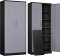 Yizosh Metal Garage Storage Cabinet with 2 Doors and 5 Adjustable Shelves - 71' Steel Lockable File Cabinet,Locking Tool Cabinets for Office,Home,Garage,Gym,School (Gray Black)