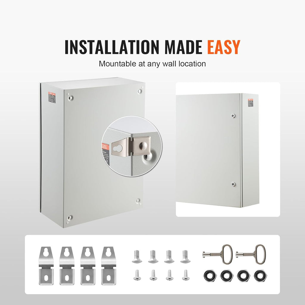 VEVOR Steel Electrical Box, 28 x 20 x 10 in, Cold Rolled Steel Electrical Enclosure Box, Wall-Mounted Outdoor Electrical Electronic Equipment Enclosure with Mounting Plate Hinges Lock, IP66 Waterproof