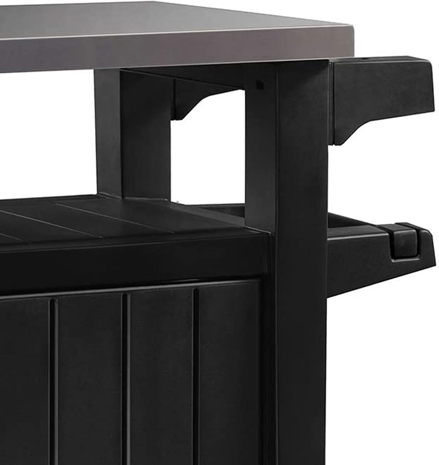 Keter Unity Portable Outdoor Table and Storage Cabinet with Hooks for Grill Accessories-Stainless Steel Top for Patio Kitchen Island or Bar Cart