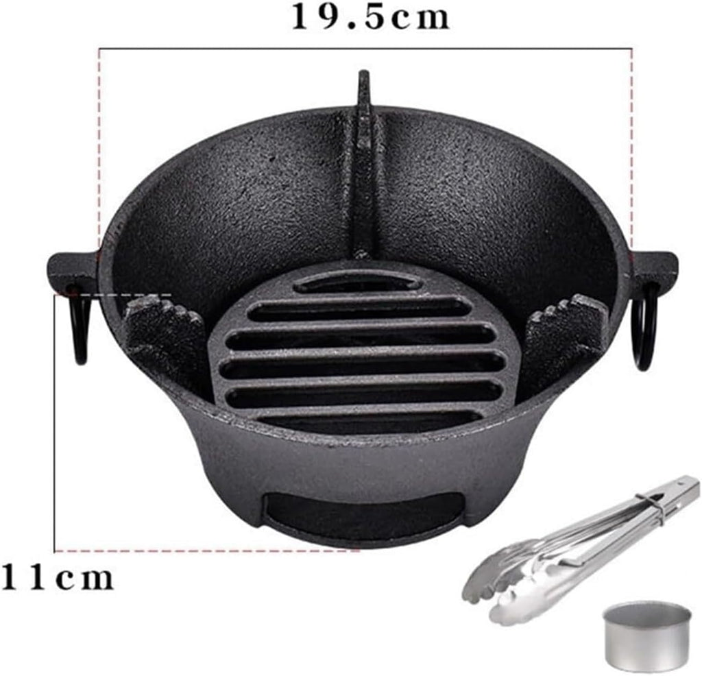Cast Iron Charcoal Grill – Portable Korean & Japanese BBQ Stove, Heavy-Duty Campfire Barbecue Grill for Camping