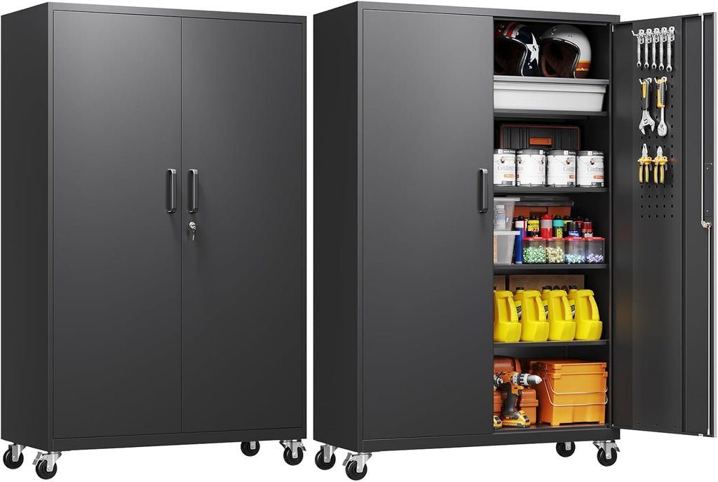 Yizosh Metal Garage Storage Cabinet with Locking Doors and Adjustable Shelves,- 71' Rolling Steel Tool Cabinet for Home Office,Garage,Warehouse