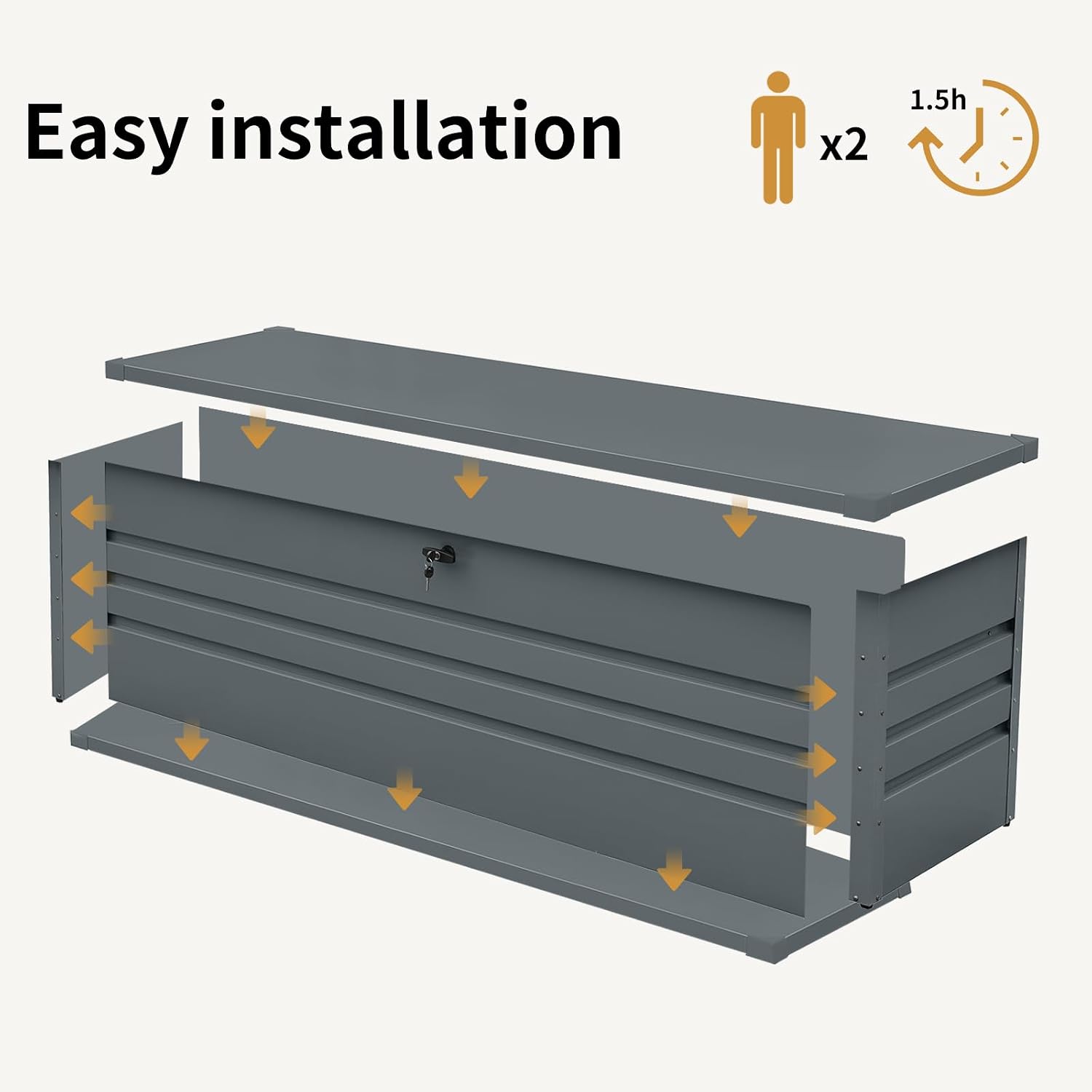 260 Gallon Deck Box, Metal Large Deck Box, Waterproof Deck Storage Box, Pool Storage Box with Lockable Storage Containers, Dark Gray
