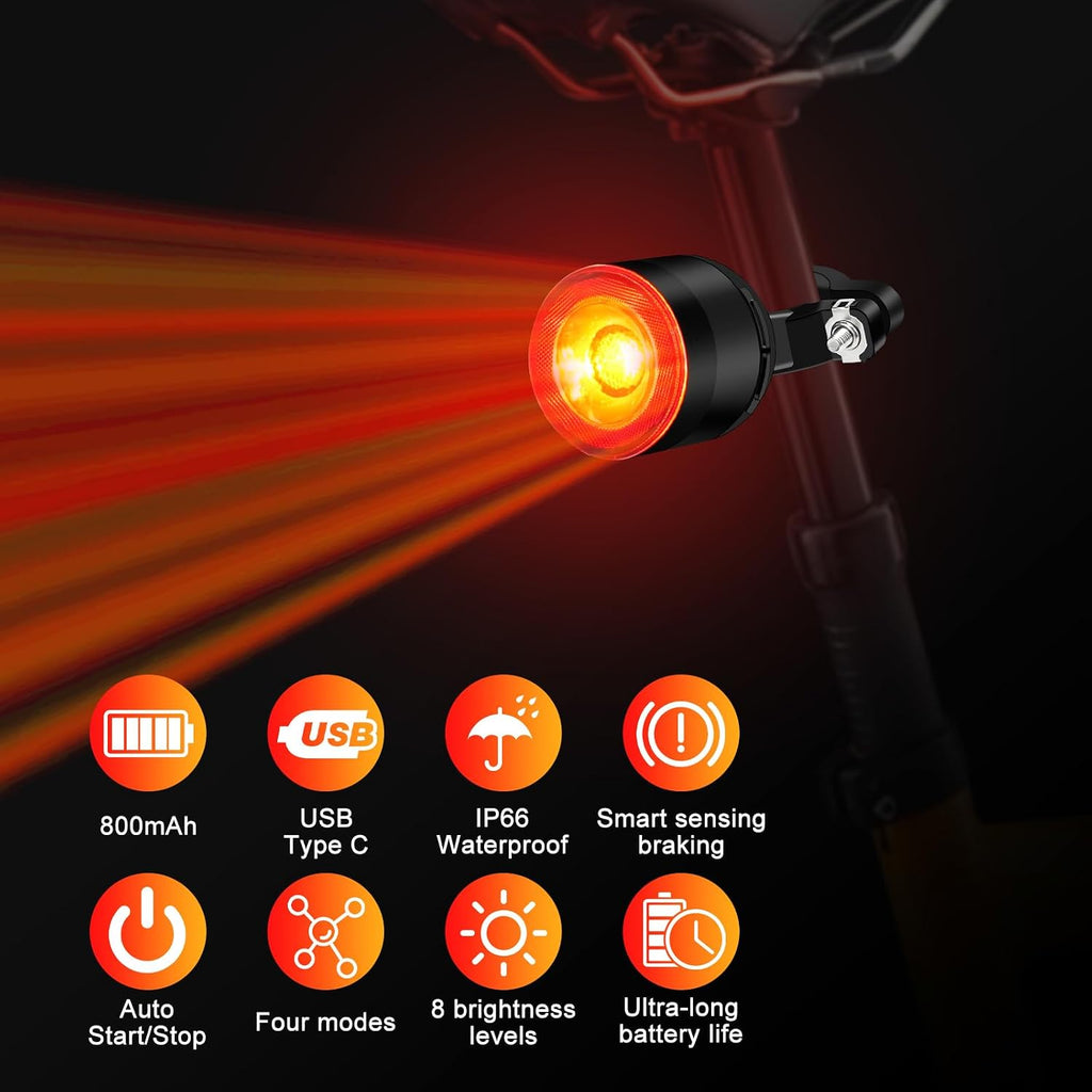 USUPERINK Rear Bike Light Rechargeable,Smart Brake Sensing Bike Tail Light,4 Light Modes 8 Brightness Levels220°Angle,Up to 300 Lumens, Waterproof Safety Road Back Bicycle Lights for Night Riding,30PK