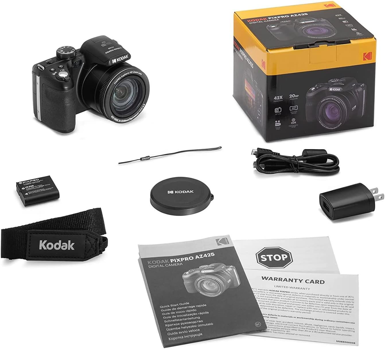 Kodak Pixpro AZ425 Astro Zoom 20MP Digital Camera with 42x Optical Zoom (Black) with Kodak 32GB SD Card Bundle (2 Items)