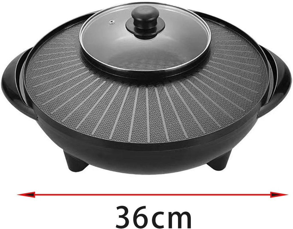 Electric Grill and Hot Pot 2 in 1 Portable Cookware Round Multifunctional Korean BBQ for Family Indoor Picnic Camping Outdoor, 32cm(36cm)