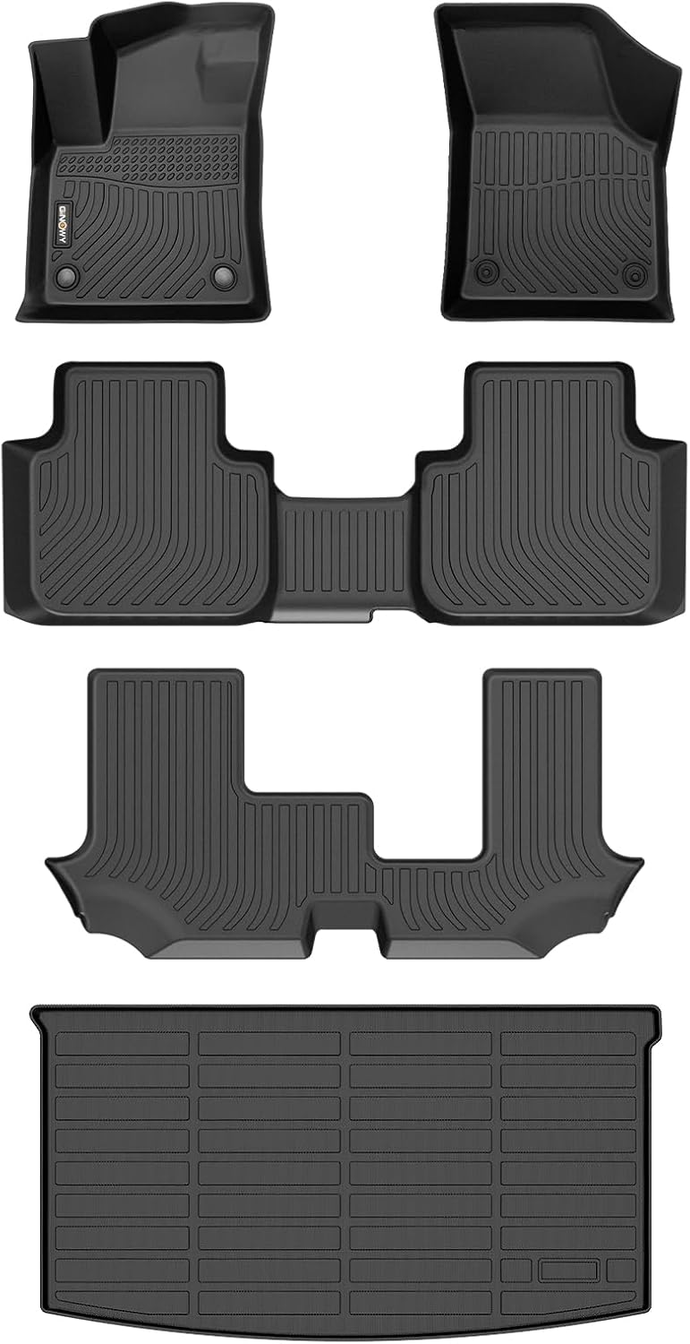 GINOWY-Floor Mats & Cargo Liner Set for 2018-2026 Volkswagen Atlas, 7 Passenger, TPE All Weather Car Mats Floor Liners for VW Atlas 7 Seater Waterproof Cargo Trunk Mat Accessories Mats