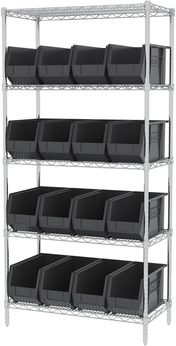 Akro-Mils 30265 AkroBins Plastic Storage Bins, Space-Saving Stackable Bins for Garage, Pantry, Craft Organization, 18-' x 8.25-' x 9-', Black, 6-Pack