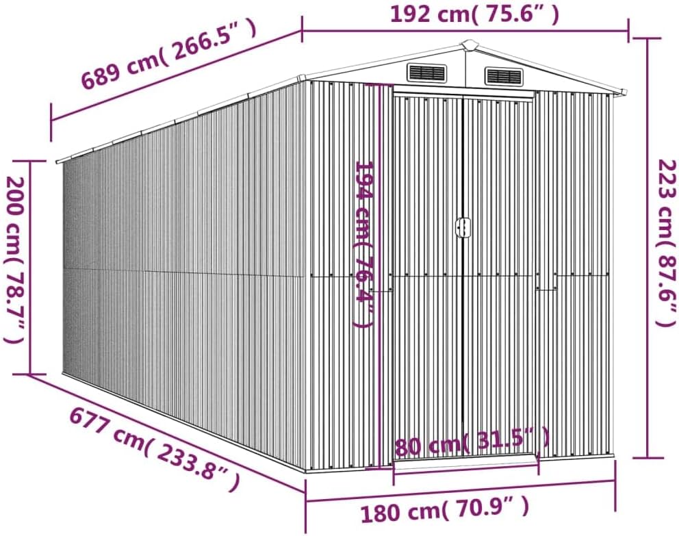 vidaXL - Galvanized Steel Garden Shed - Large Outdoor Storage House, Light Brown, Easy Assembly, Weather, Spacious Interior, Front and Back Vents