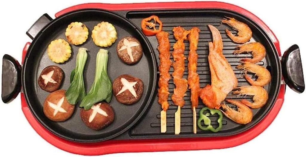 Electric Grill Pot Electric Thai BBQ Grill And Hot Adjustable Temperature 220V Tabletop Grill And Fondue With Ceramic Coating, Teppanyaki Table Grill,Portable Nonsti