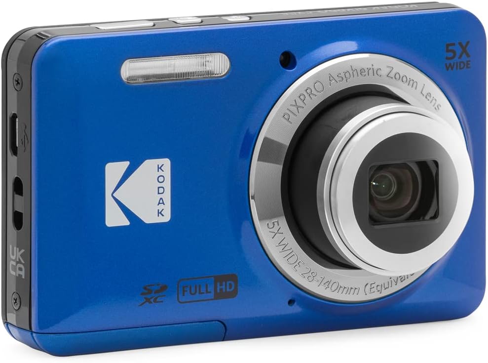 Kodak FZ55BL PIXPRO Digital Camera Blue Bundle with Lexar 64GB High-Performance 800x UHS-I SDHC Memory Card Blue Series