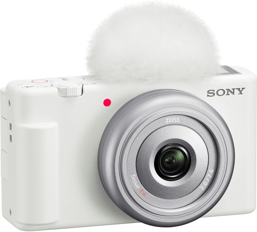 Sony ZV‑1F/W Vlog Camera in White | 20.1 MP 1‑Inch Exmor RS Sensor Compact Creator Camera (White) (ZV1F/W) + Filter Kit + 64GB Card + Photo Software + 2 x NP-BX1 Battery + More