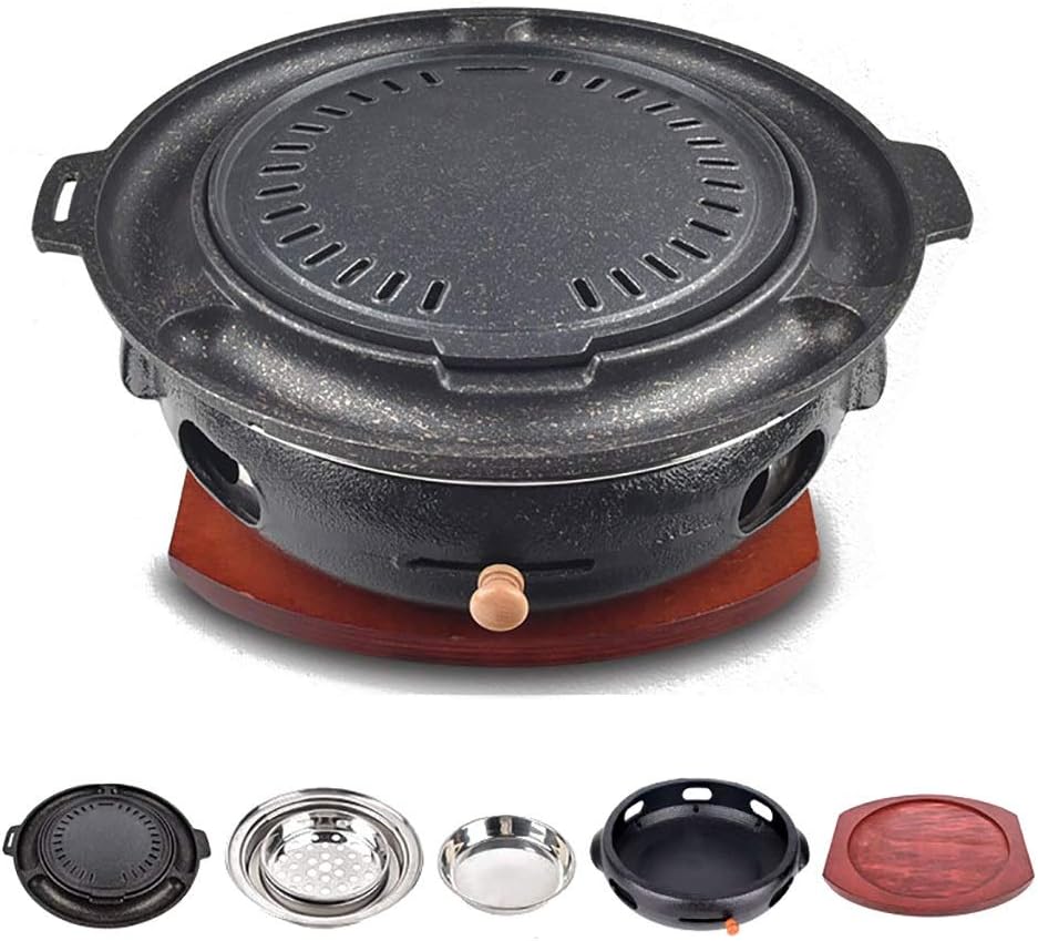 Portable BBQ Grill, Korean Cast Iron BBQ Grill 33cm x 12cm Multicolor Indoor Outdoor For 5-8 People(M)