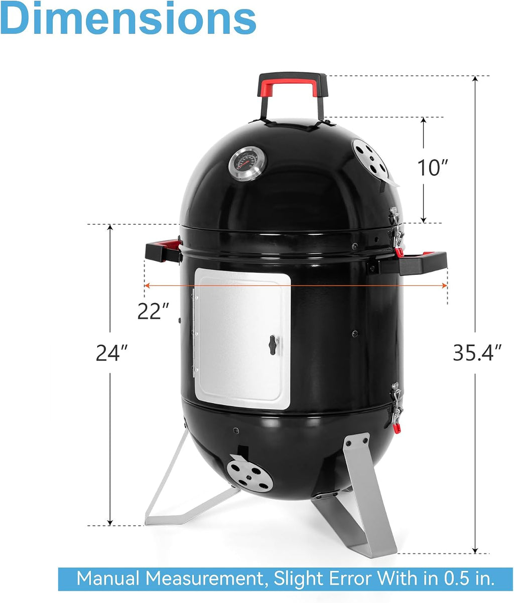 GREEN PARTY 18' Vertical Charcoal Smoker Grill Bullet Water Smoker Barbeque Grill, Outdoor BBQ Smokers Portable Meat Smoker Grill for Deck Patio Backyard Balcony Parties