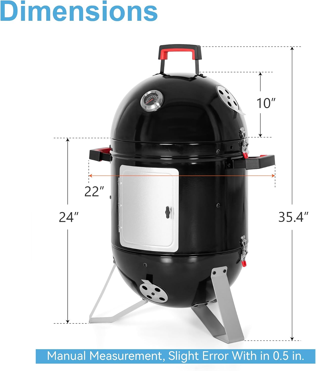 GREEN PARTY 18' Vertical Charcoal Smoker Grill Bullet Water Smoker Barbeque Grill, Outdoor BBQ Smokers Portable Meat Smoker Grill for Deck Patio Backyard Balcony Parties