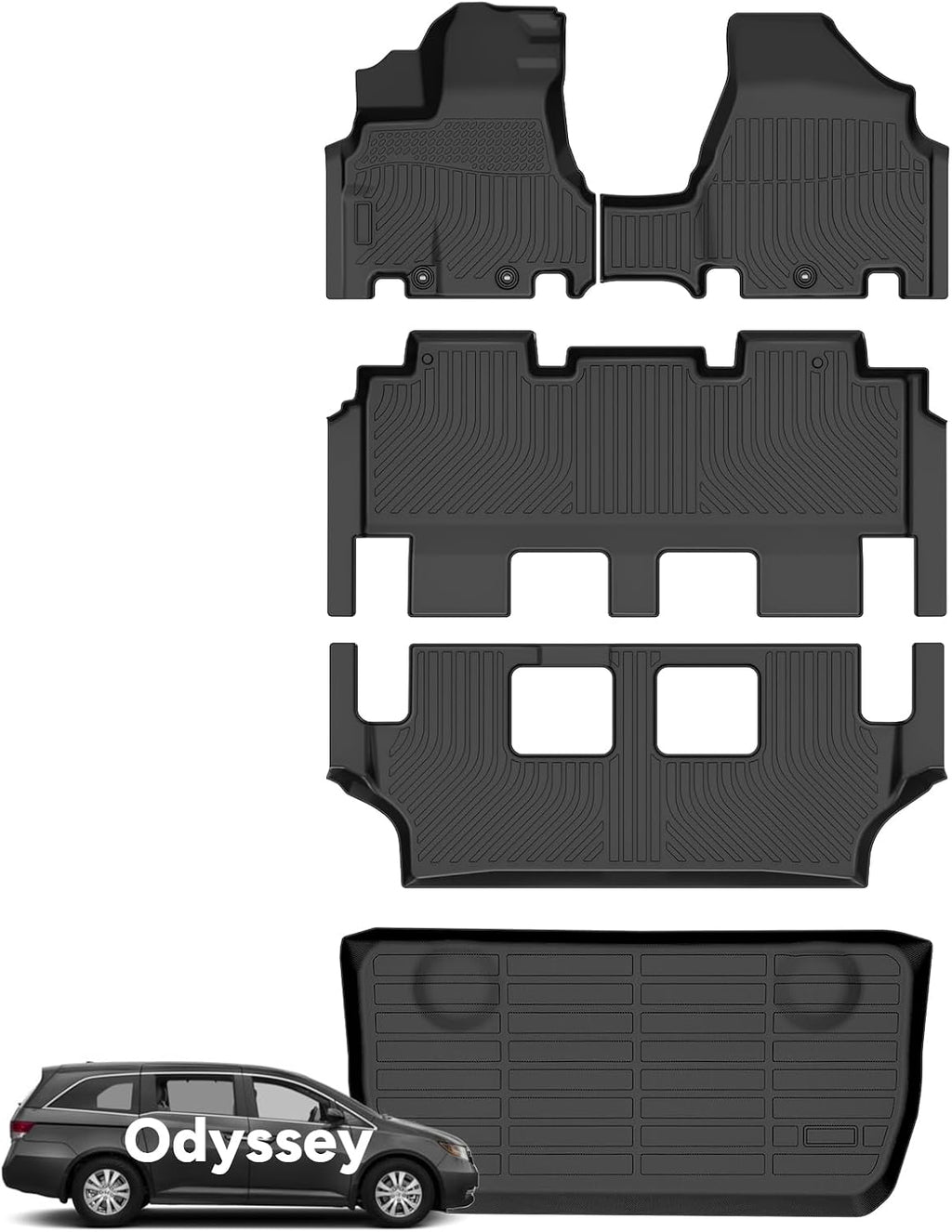 Wayhigh® Floor Mats & Cargo Liner for Honda Odyssey 2011-2017(Fit 7& 8 Seats) All Weather TPE Car Mats Waterproof Heavy Duty Floor Liners Custom Fit for Odyssey Accessories