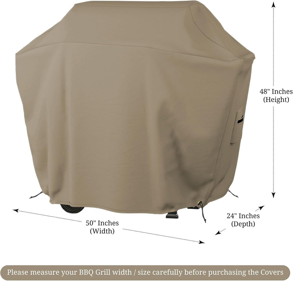 Covers & all BBQ Grill Cover, 12 Oz Waterproof UV & Weather Resistant, Outdoor Cover with Air Vents & Drawstrings (50' Inch, Beige)