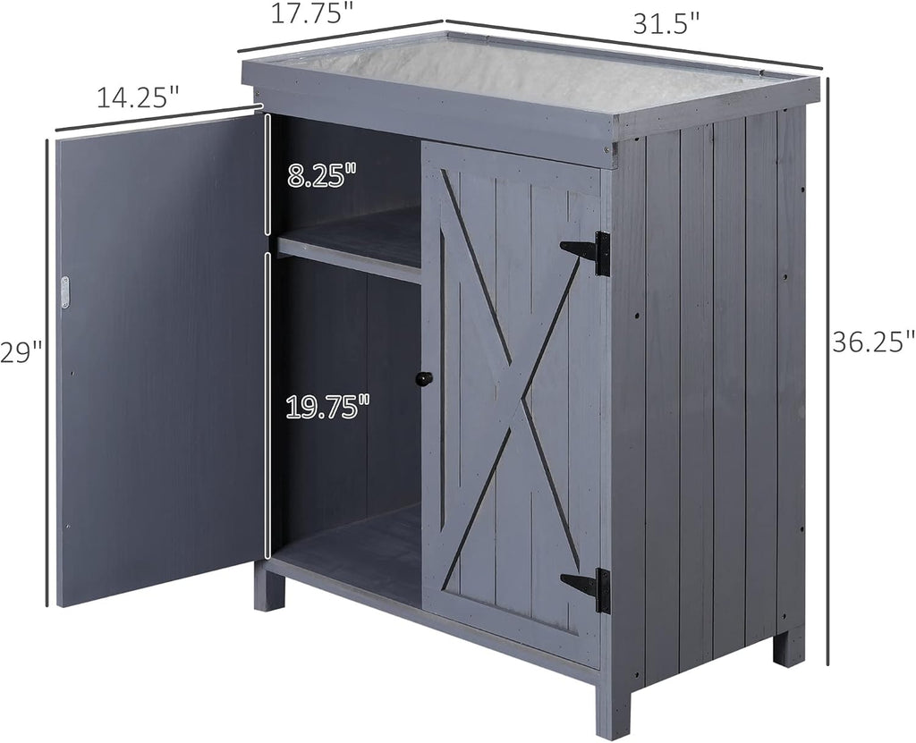 Outsunny Outdoor Storage Cabinet, Outdoor Tool Shed with Galvanized Top and Two Shelves for Yard Tools or Pool Accessories, Gray