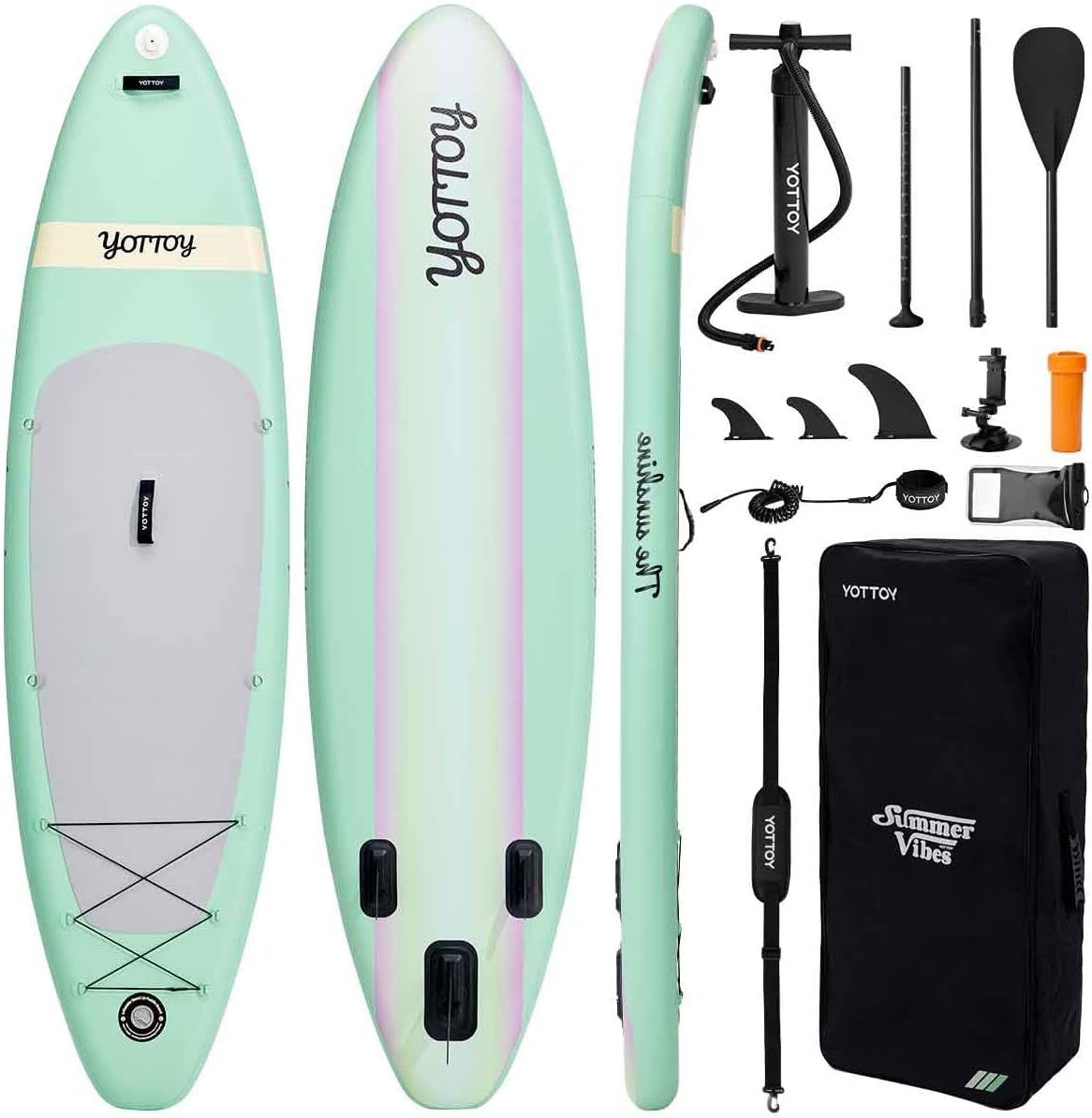 YOTTOY Inflatable Stand Up Paddle Board,Stable Lightweight 10'5' SUP with Non-Slip EVA Deck, Premium Paddleboard Accessories, Three-Fin System & Carry Bag,All-Around Inflatable SUP