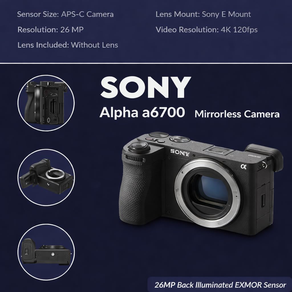 Sony Alpha a6700 Mirrorless Camera Body Bundle with 128GB SD Card, Shoulder Bag, Extra Battery, Charger, Card Reader, Sony 1 Year Limited Warranty