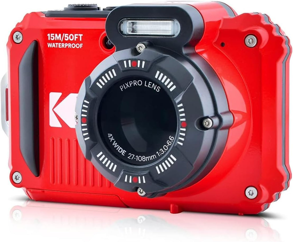 Kodak PIXPRO WPZ2 Rugged Waterproof 16MP Digital Camera with 4X Optical Zoom (Red) and 32GB microSDHC Card with Adapter Bundle (2 Items)